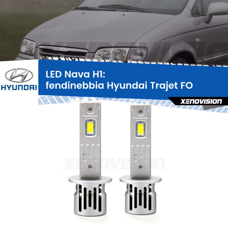 0 Fendinebbia LED Hyundai Trajet FO 2000 - 2008: H1 Nava <strong>Fendinebbia LED no-spie per Hyundai Trajet</strong> FO 2000 - 2008. Coppia lampade <strong> H1</strong> modello Nava canbus, raffreddate a ventola.