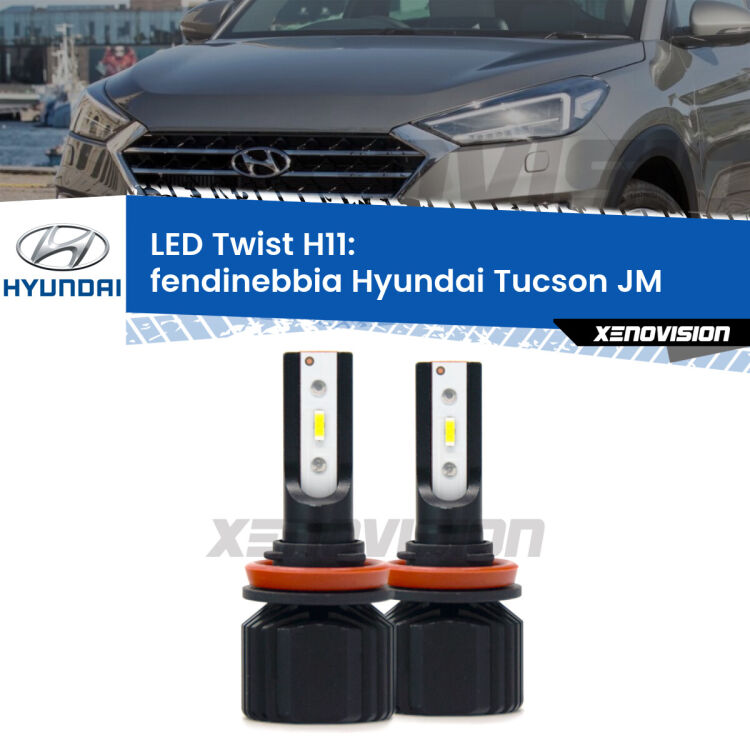 Fendinebbia LED Hyundai Tucson JM 2013 - 2015: Twist 11,000Lm <strong>Kit fendinebbia LED</strong> per <strong>Hyundai Tucson</strong> JM 2013 - 2015. Compatte, impermeabili, senza ventola: praticamente indistruttibili. Top Quality.