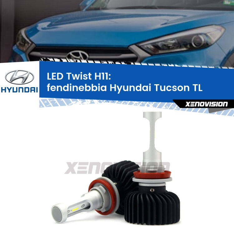 <strong>Kit fendinebbia LED</strong> H11 per <strong>Hyundai Tucson</strong> TL 2015 - 2021. Compatte, impermeabili, senza ventola: praticamente indistruttibili. Top Quality.