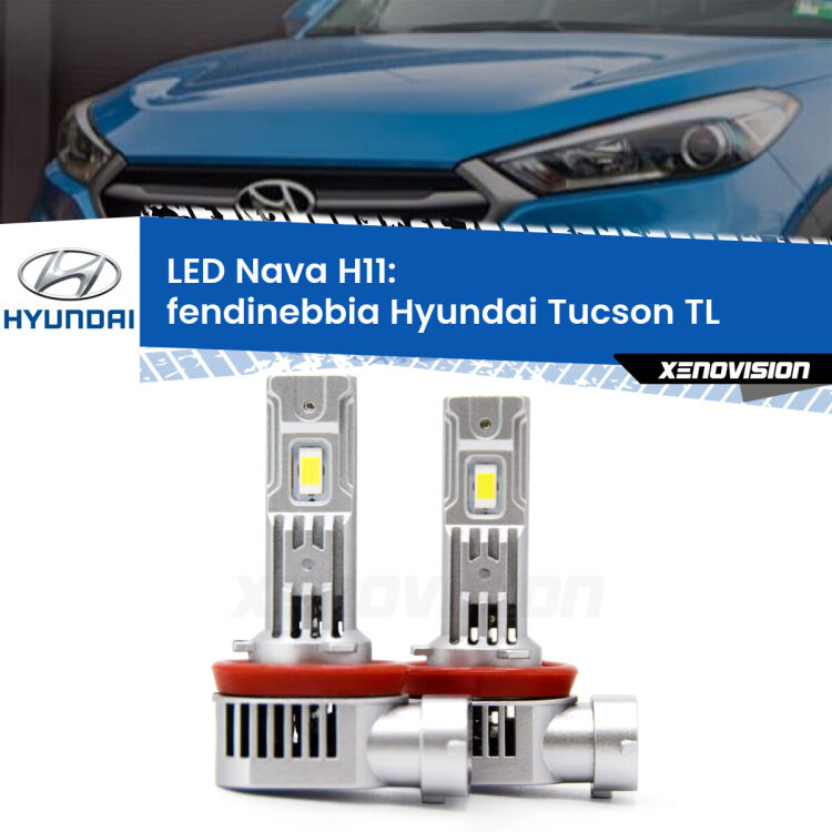 0 Fendinebbia LED Hyundai Tucson TL 2015 - 2021: Nava 20,000Lm <strong>Fendinebbia LED no-spie per Hyundai Tucson</strong> TL 2015 - 2021. Coppia lampade <strong>H11</strong>/H9/H8/H16(JP) modello Nava canbus, raffreddate a ventola.
