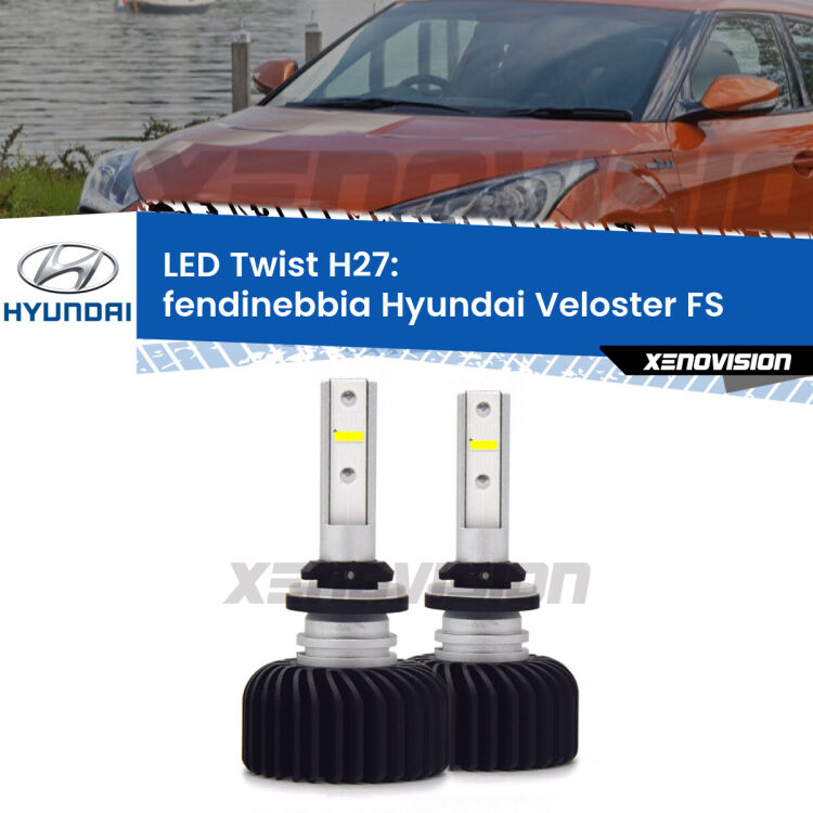 Fendinebbia LED Hyundai Veloster FS 2011 - 2017: H27 11,000Lm <strong>Kit fendinebbia LED</strong> H27 per <strong>Hyundai Veloster</strong> FS 2011 - 2017. Compatte, impermeabili, senza ventola: praticamente indistruttibili. Top Quality.