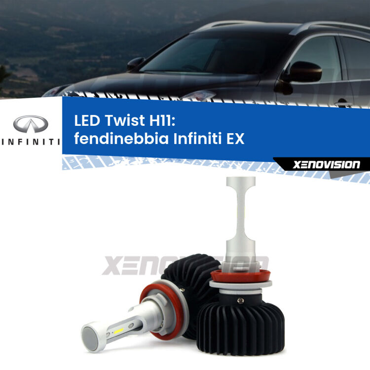 <strong>Kit fendinebbia LED</strong> H11 per <strong>Infiniti EX</strong>  2008 in poi. Compatte, impermeabili, senza ventola: praticamente indistruttibili. Top Quality.