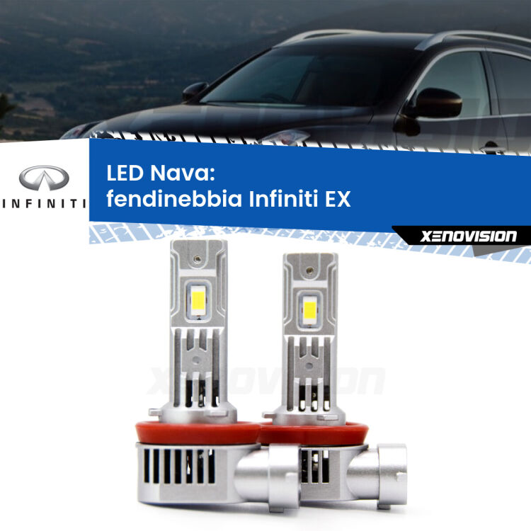 0 Fendinebbia LED Infiniti EX 2008 in poi: Nava 20,000Lm <strong>Fendinebbia LED no-spie per Infiniti EX</strong> 2008 in poi. Coppia lampade <strong>H11</strong>/H9/H8/H16(JP) modello Nava canbus, raffreddate a ventola.