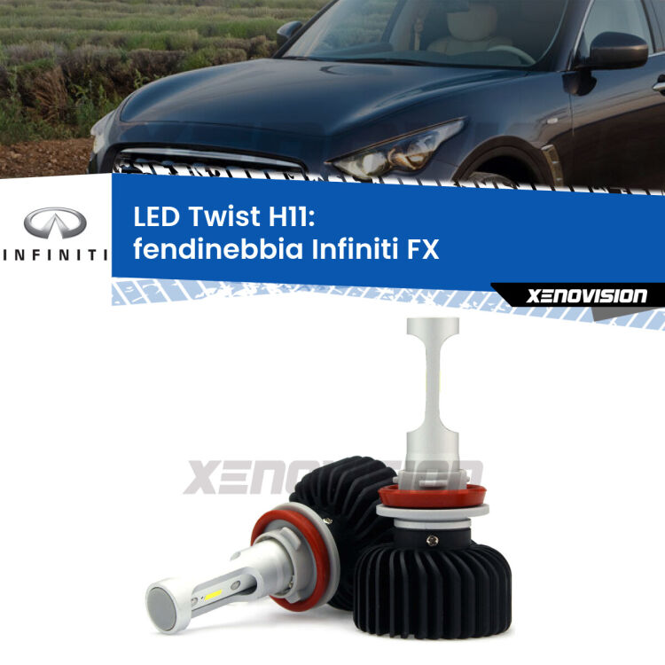 <strong>Kit fendinebbia LED</strong> H11 per <strong>Infiniti FX</strong>  2003 - 2008. Compatte, impermeabili, senza ventola: praticamente indistruttibili. Top Quality.