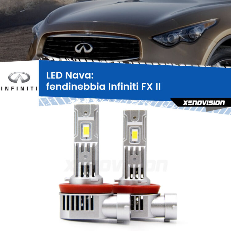 0 Fendinebbia LED Infiniti FX II 2008 - 2013: Nava 20,000Lm <strong>Fendinebbia LED no-spie per Infiniti FX</strong> II 2008 - 2013. Coppia lampade <strong>H11</strong>/H9/H8/H16(JP) modello Nava canbus, raffreddate a ventola.