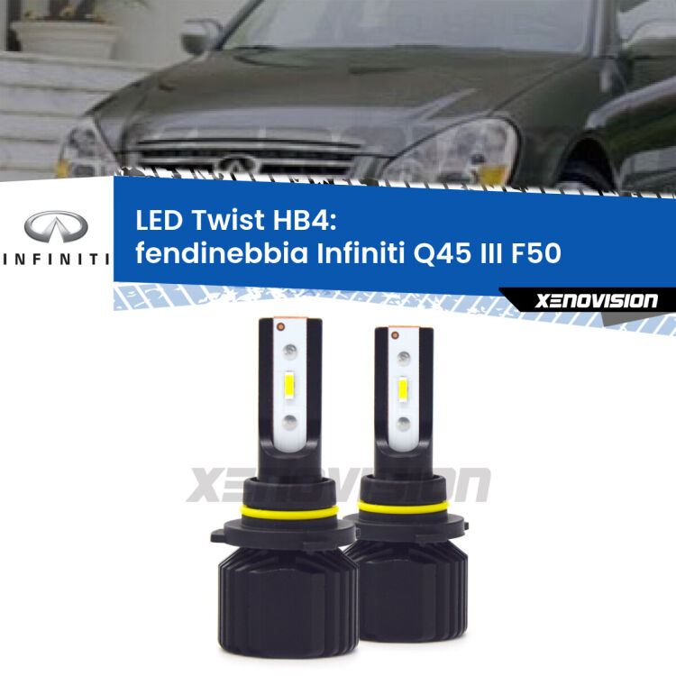 Fendinebbia LED Infiniti Q45 III F50 2001 - 2006: HB4 11,000Lm <strong>Kit fendinebbia LED</strong> HB4 per <strong>Infiniti Q45 III</strong> F50 2001 - 2006. Compatte, impermeabili, senza ventola: praticamente indistruttibili. Top Quality.
