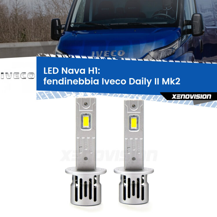 0 Fendinebbia LED Iveco Daily II Mk2 2006 - 2011: H1 Nava <strong>Fendinebbia LED no-spie per Iveco Daily II</strong> Mk2 2006 - 2011. Coppia lampade <strong> H1</strong> modello Nava canbus, raffreddate a ventola.