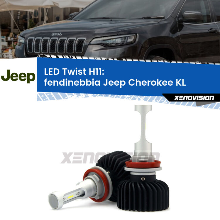 <strong>Kit fendinebbia LED</strong> H11 per <strong>Jeep Cherokee</strong> KL 2014 in poi. Compatte, impermeabili, senza ventola: praticamente indistruttibili. Top Quality.