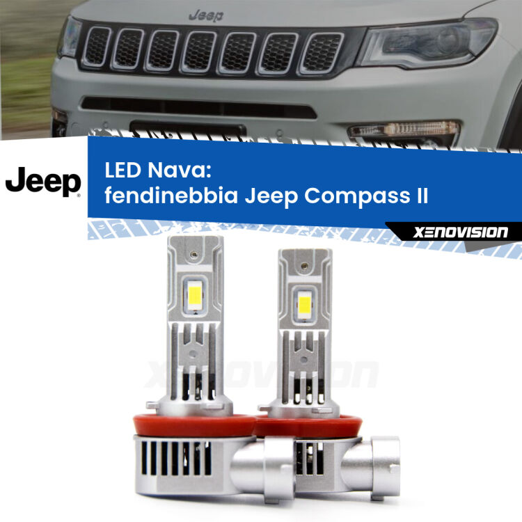 0 Fendinebbia LED Jeep Compass II 2017 in poi: Nava 20,000Lm <strong>Fendinebbia LED no-spie per Jeep Compass</strong> II 2017 in poi. Coppia lampade <strong>H11</strong>/H9/H8/H16(JP) modello Nava canbus, raffreddate a ventola.