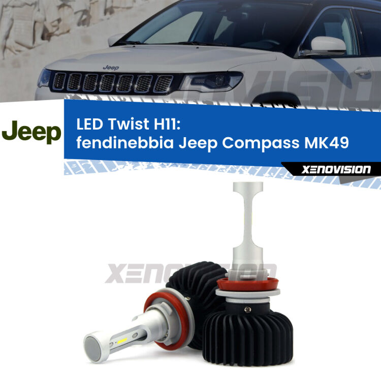 <strong>Kit fendinebbia LED</strong> H11 per <strong>Jeep Compass</strong> MK49 2011 - 2016. Compatte, impermeabili, senza ventola: praticamente indistruttibili. Top Quality.