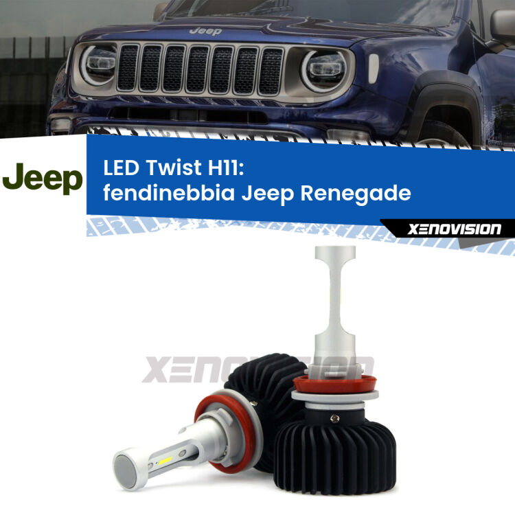 <strong>Kit fendinebbia LED</strong> H11 per <strong>Jeep Renegade</strong>  2014 in poi. Compatte, impermeabili, senza ventola: praticamente indistruttibili. Top Quality.