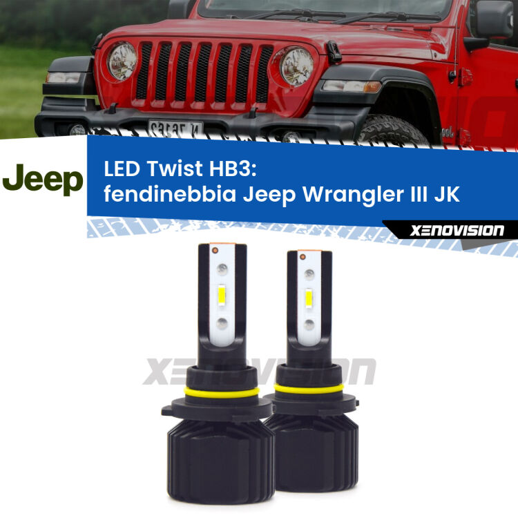 <strong>Kit fendinebbia LED</strong> HB3 per <strong>Jeep Wrangler III</strong> JK 2006 - 2009. Compatte, impermeabili, senza ventola: praticamente indistruttibili. Top Quality.