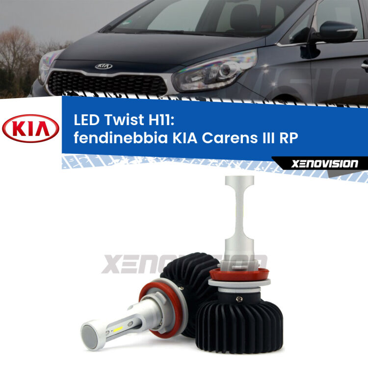 <strong>Kit fendinebbia LED</strong> H11 per <strong>KIA Carens III</strong> RP 2012 - 2021. Compatte, impermeabili, senza ventola: praticamente indistruttibili. Top Quality.