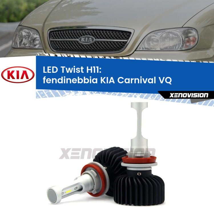 <strong>Kit fendinebbia LED</strong> H11 per <strong>KIA Carnival</strong> VQ 2005 - 2013. Compatte, impermeabili, senza ventola: praticamente indistruttibili. Top Quality.