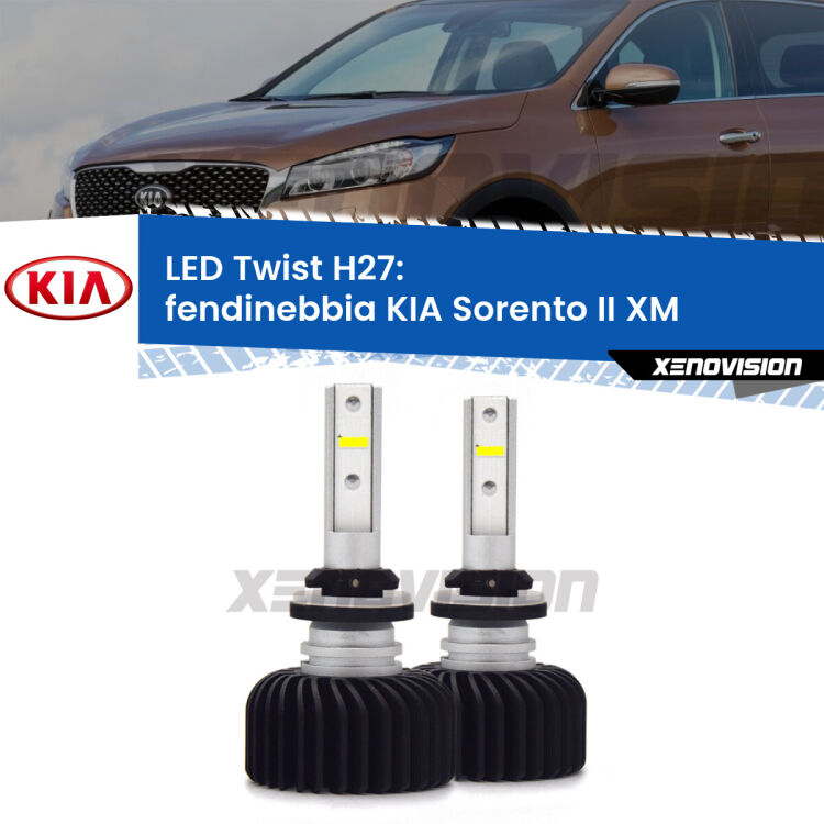 <strong>Kit fendinebbia LED</strong> H27 per <strong>KIA Sorento II</strong> XM 2009 - 2012. Compatte, impermeabili, senza ventola: praticamente indistruttibili. Top Quality.