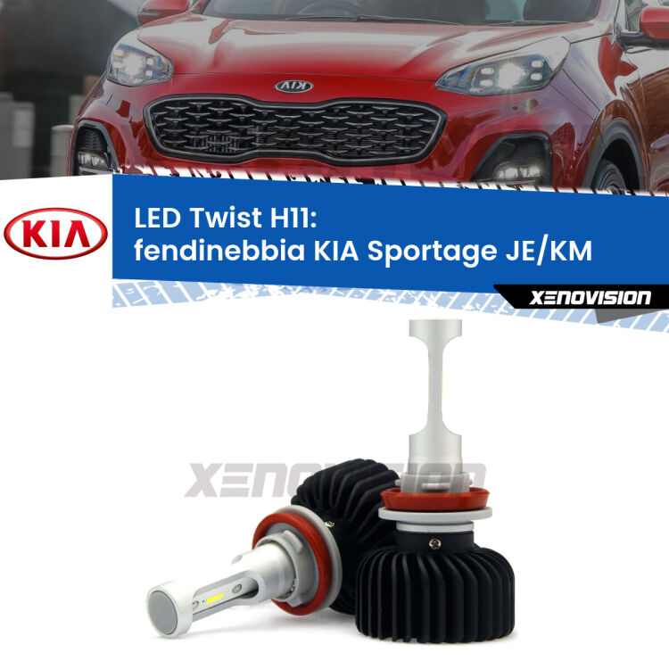 <strong>Kit fendinebbia LED</strong> H11 per <strong>KIA Sportage</strong> JE/KM 2004 - 2009. Compatte, impermeabili, senza ventola: praticamente indistruttibili. Top Quality.
