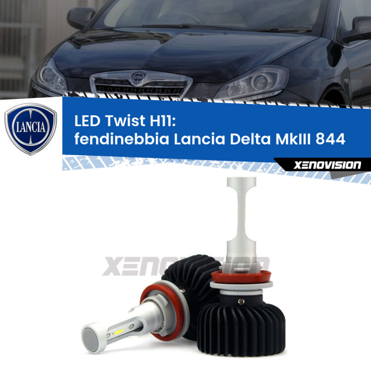 <strong>Kit fendinebbia LED</strong> H11 per <strong>Lancia Delta MkIII</strong> 844 2008 - 2014. Compatte, impermeabili, senza ventola: praticamente indistruttibili. Top Quality.