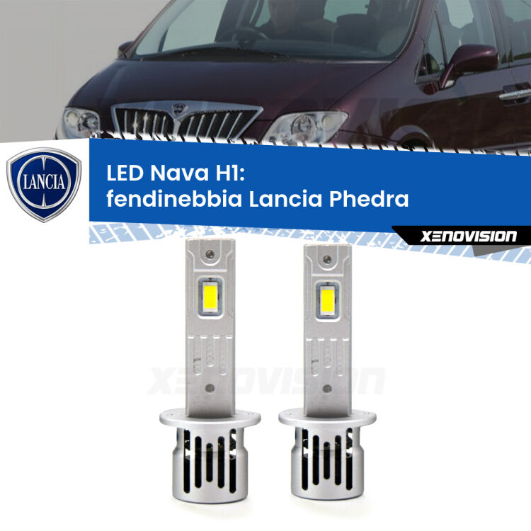 Fendinebbia LED Lancia Phedra  2002 - 2010: H1 Nava <strong>Fendinebbia LED no-spie per Lancia Phedra</strong>  2002 - 2010. Coppia lampade <strong> H1</strong> modello Nava canbus, raffreddate a ventola.