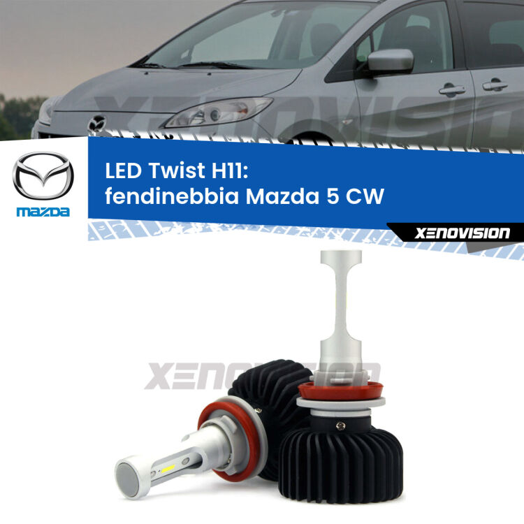 <strong>Kit fendinebbia LED</strong> H11 per <strong>Mazda 5</strong> CW 2010 in poi. Compatte, impermeabili, senza ventola: praticamente indistruttibili. Top Quality.