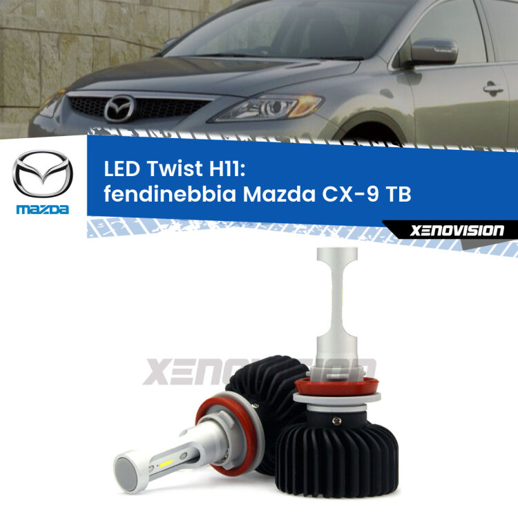 <strong>Kit fendinebbia LED</strong> H11 per <strong>Mazda CX-9</strong> TB 2012 - 2015. Compatte, impermeabili, senza ventola: praticamente indistruttibili. Top Quality.