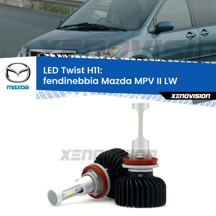 <strong>Kit fendinebbia LED</strong> H11 per <strong>Mazda MPV II</strong> LW 2003 - 2006. Compatte, impermeabili, senza ventola: praticamente indistruttibili. Top Quality.