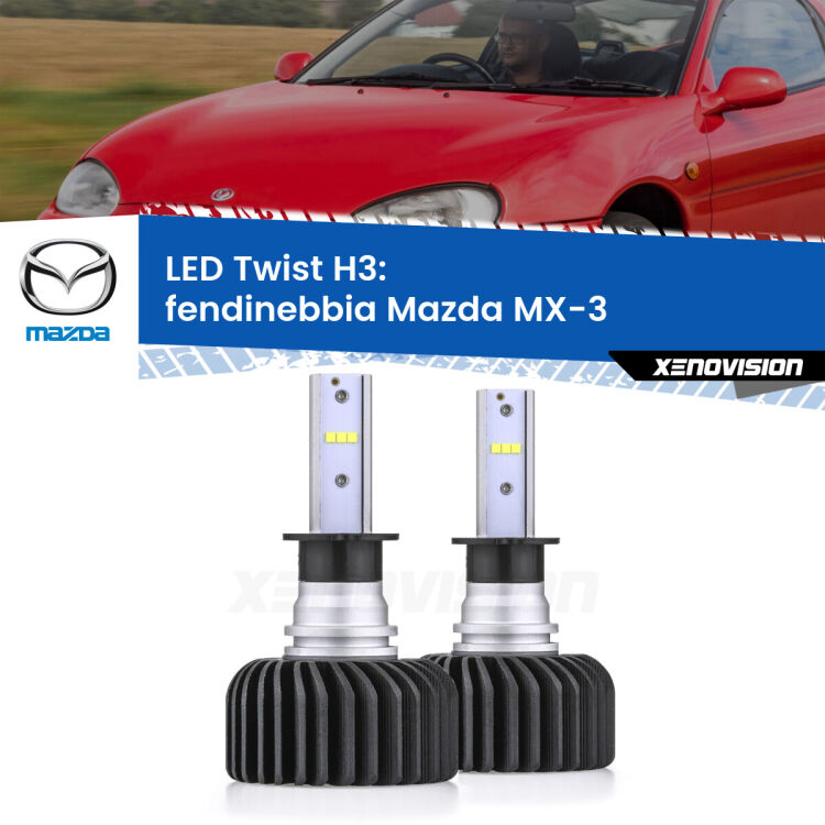 <strong>Kit fendinebbia LED</strong> H3 per <strong>Mazda MX-3</strong>  1991 - 1998. Compatte, impermeabili, senza ventola: praticamente indistruttibili. Top Quality.