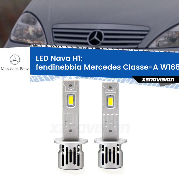 Fendinebbia LED Mercedes Classe-A W168 1997 - 2001: H1 Nava <strong>Fendinebbia LED no-spie per Mercedes Classe-A</strong> W168 1997 - 2001. Coppia lampade <strong> H1</strong> modello Nava canbus, raffreddate a ventola.