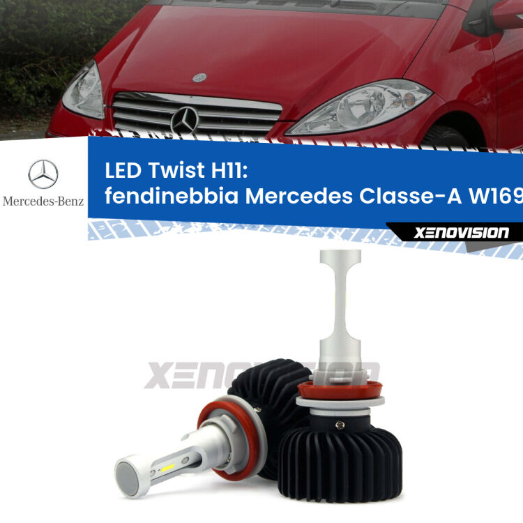 <strong>Kit fendinebbia LED</strong> H11 per <strong>Mercedes Classe-A</strong> W169 2004 - 2012. Compatte, impermeabili, senza ventola: praticamente indistruttibili. Top Quality.