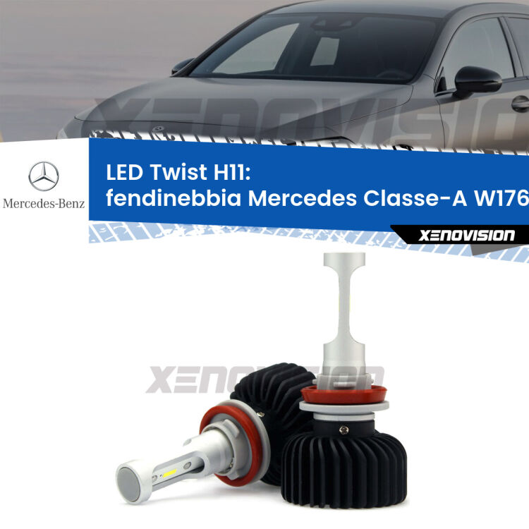 <strong>Kit fendinebbia LED</strong> H11 per <strong>Mercedes Classe-A</strong> W176 2012 - 2018. Compatte, impermeabili, senza ventola: praticamente indistruttibili. Top Quality.