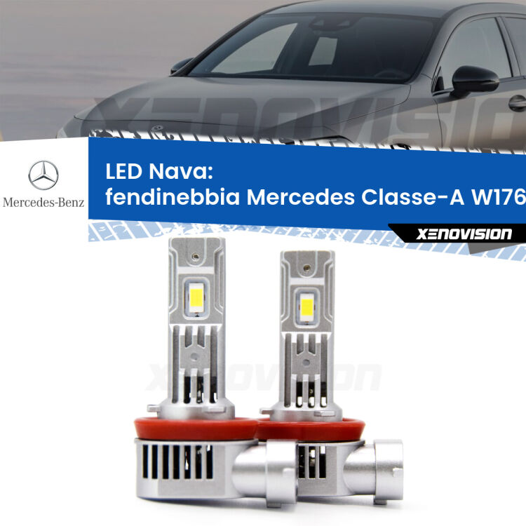 Fendinebbia LED Mercedes Classe-A W176 2012 - 2018: Nava 20,000Lm <strong>Fendinebbia LED no-spie per Mercedes Classe-A</strong> W176 2012 - 2018. Coppia lampade <strong>H11</strong>/H9/H8/H16(JP) modello Nava canbus, raffreddate a ventola.
