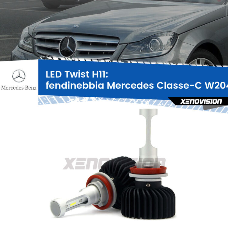 <strong>Kit fendinebbia LED</strong> H11 per <strong>Mercedes Classe-C</strong> W204 2007 - 2014. Compatte, impermeabili, senza ventola: praticamente indistruttibili. Top Quality.