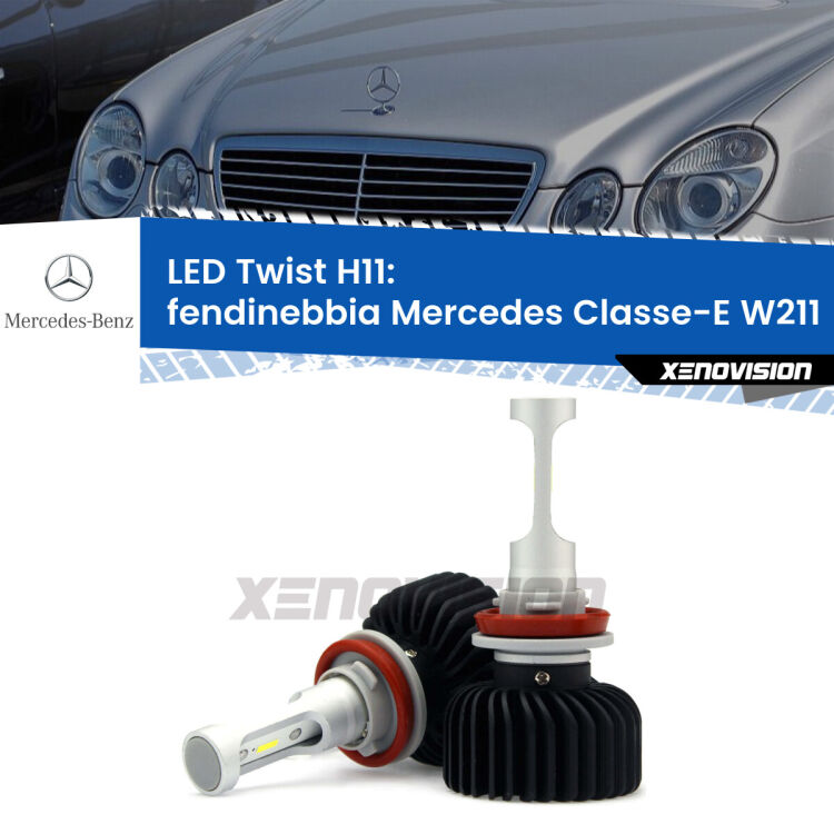 <strong>Kit fendinebbia LED</strong> H11 per <strong>Mercedes Classe-E</strong> W211 2002 - 2009. Compatte, impermeabili, senza ventola: praticamente indistruttibili. Top Quality.