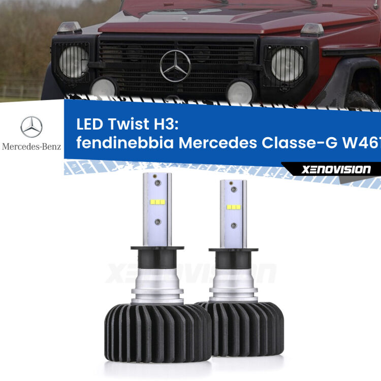 <strong>Kit fendinebbia LED</strong> H3 per <strong>Mercedes Classe-G</strong> W461 1990 - 2000. Compatte, impermeabili, senza ventola: praticamente indistruttibili. Top Quality.