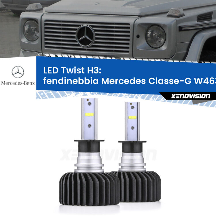 <strong>Kit fendinebbia LED</strong> H3 per <strong>Mercedes Classe-G</strong> W463 1991 - 2004. Compatte, impermeabili, senza ventola: praticamente indistruttibili. Top Quality.