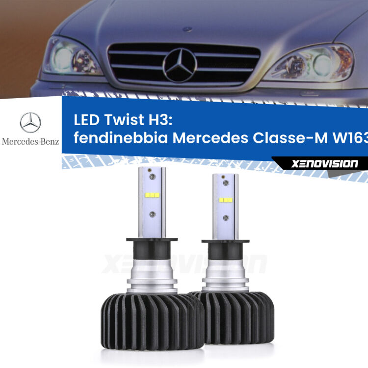 <strong>Kit fendinebbia LED</strong> H3 per <strong>Mercedes Classe-M</strong> W163 1998 - 2000. Compatte, impermeabili, senza ventola: praticamente indistruttibili. Top Quality.