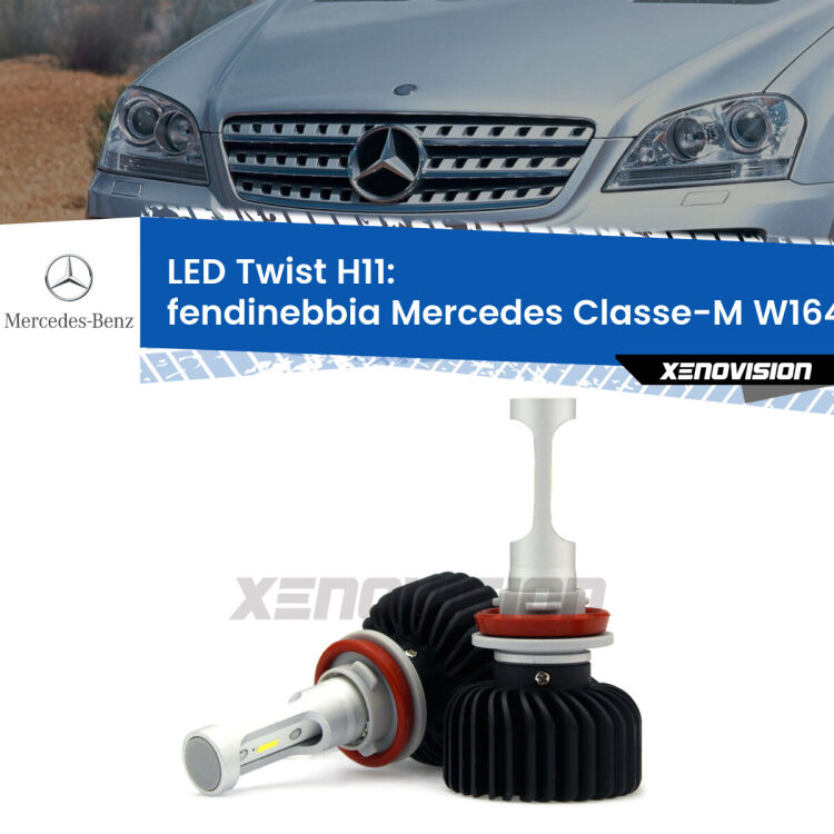 <strong>Kit fendinebbia LED</strong> H11 per <strong>Mercedes Classe-M</strong> W164 2005 - 2011. Compatte, impermeabili, senza ventola: praticamente indistruttibili. Top Quality.
