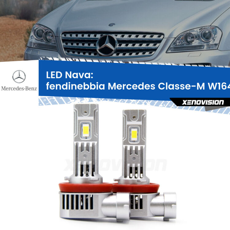 Fendinebbia LED Mercedes Classe-M W164 2005 - 2011: Nava 20,000Lm <strong>Fendinebbia LED no-spie per Mercedes Classe-M</strong> W164 2005 - 2011. Coppia lampade <strong>H11</strong>/H9/H8/H16(JP) modello Nava canbus, raffreddate a ventola.