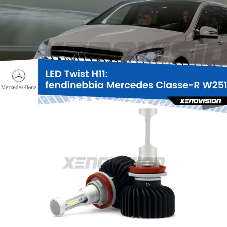 <strong>Kit fendinebbia LED</strong> H11 per <strong>Mercedes Classe-R</strong> W251, V251 2006 - 2014. Compatte, impermeabili, senza ventola: praticamente indistruttibili. Top Quality.