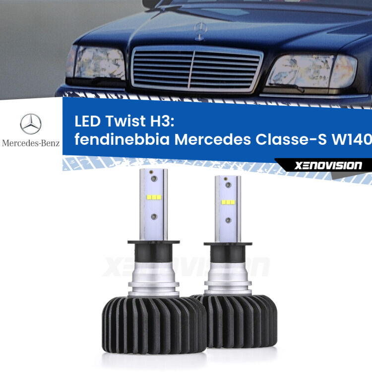 <strong>Kit fendinebbia LED</strong> H3 per <strong>Mercedes Classe-S</strong> W140 1991 - 1994. Compatte, impermeabili, senza ventola: praticamente indistruttibili. Top Quality.