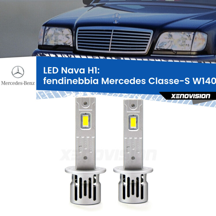 Fendinebbia LED Mercedes Classe-S W140 1995 - 1998: H1 Nava <strong>Fendinebbia LED no-spie per Mercedes Classe-S</strong> W140 1995 - 1998. Coppia lampade <strong> H1</strong> modello Nava canbus, raffreddate a ventola.