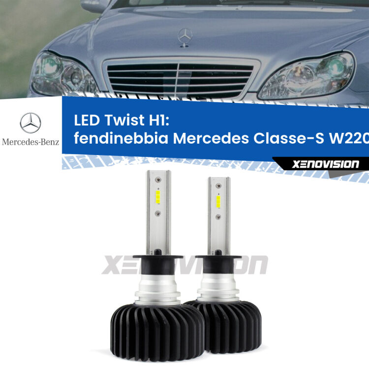 <strong>Kit fendinebbia LED</strong> H1 per <strong>Mercedes Classe-S</strong> W220 1998 - 2005. Compatte, impermeabili, senza ventola: praticamente indistruttibili. Top Quality.