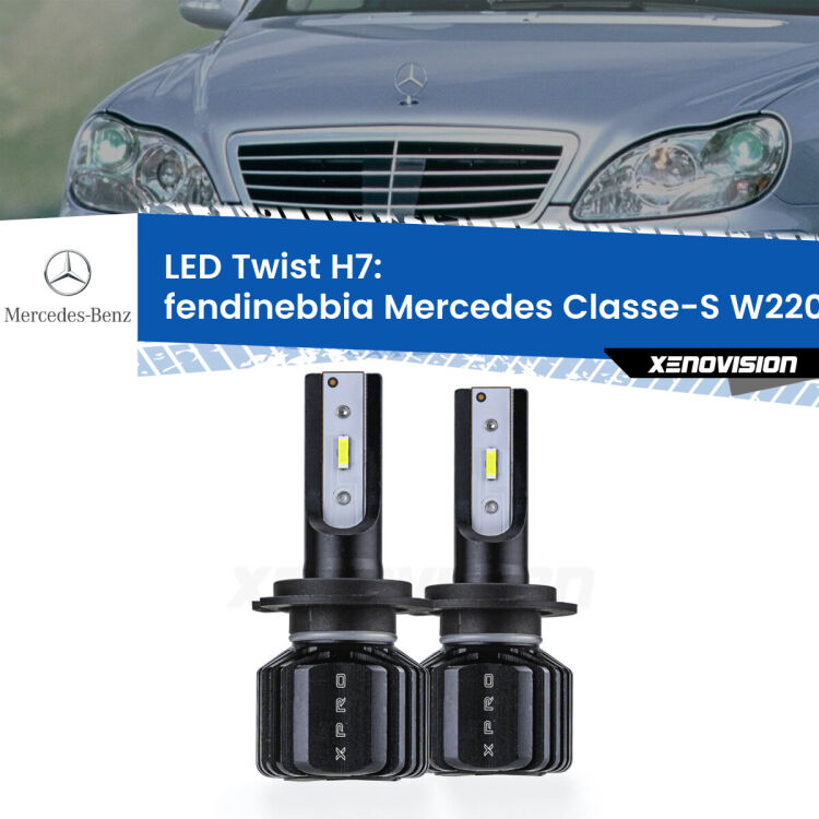<strong>Kit fendinebbia LED</strong> H7 per <strong>Mercedes Classe-S</strong> W220 1998 - 2005. Compatte, impermeabili, senza ventola: praticamente indistruttibili. Top Quality.