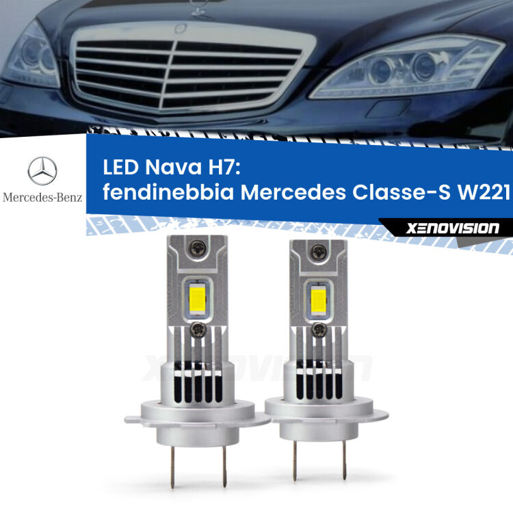 Fendinebbia LED Mercedes Classe-S W221 2005 - 2009: H7 Nava <strong>Fendinebbia LED no-spie per Mercedes Classe-S</strong> W221 2005 - 2009. Coppia lampade <strong>H7</strong> modello Nava canbus, raffreddate a ventola.