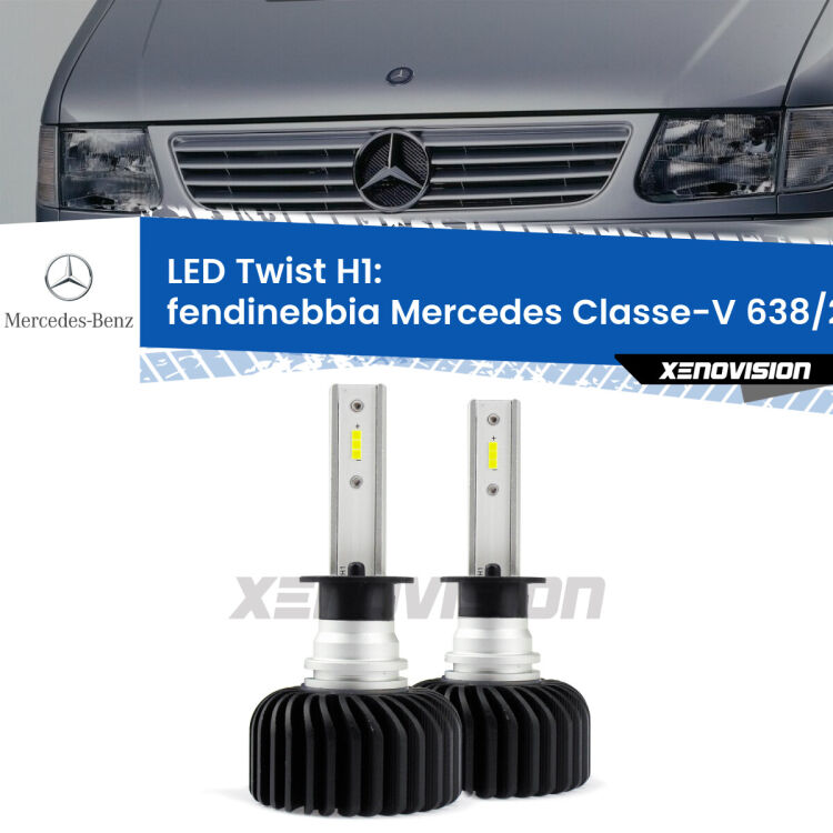 <strong>Kit fendinebbia LED</strong> H1 per <strong>Mercedes Classe-V</strong> 638/2 1996 - 2003. Compatte, impermeabili, senza ventola: praticamente indistruttibili. Top Quality.