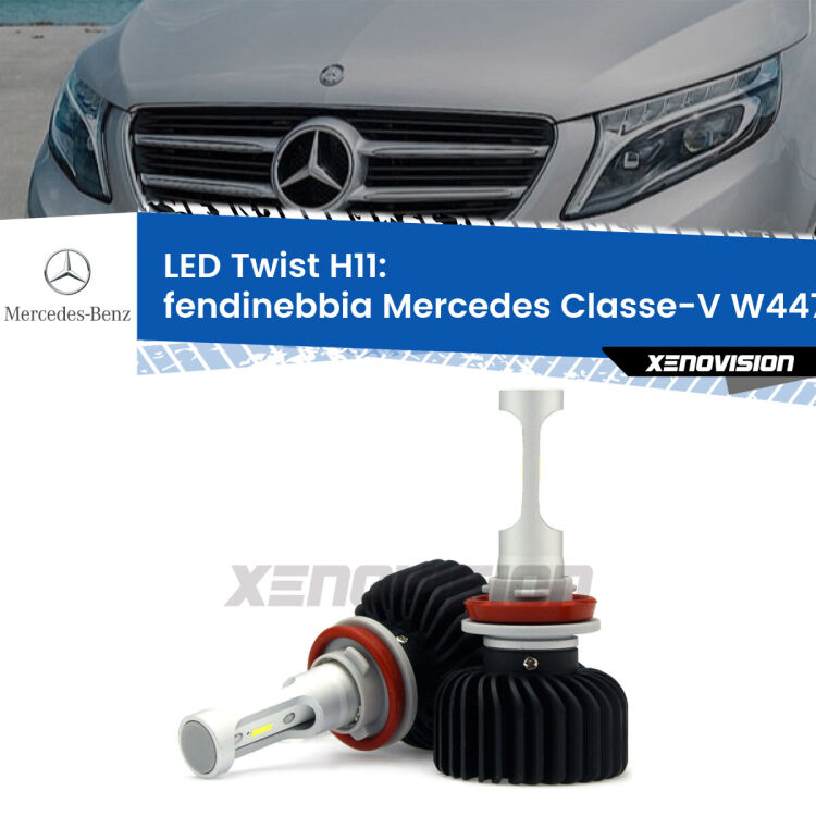 <strong>Kit fendinebbia LED</strong> H11 per <strong>Mercedes Classe-V</strong> W447 2014 in poi. Compatte, impermeabili, senza ventola: praticamente indistruttibili. Top Quality.
