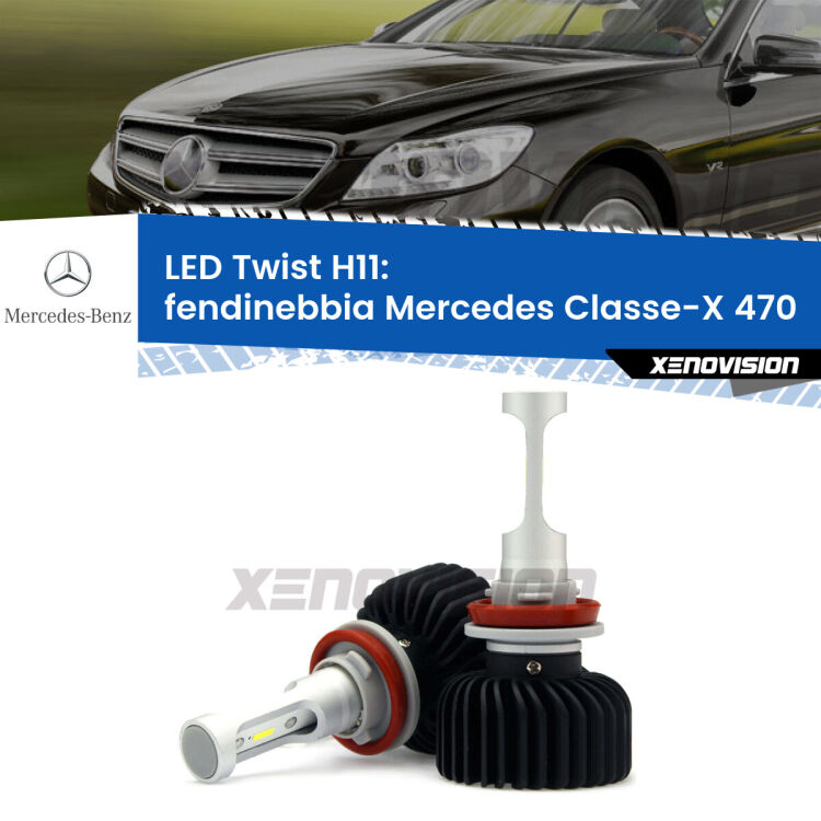 <strong>Kit fendinebbia LED</strong> H11 per <strong>Mercedes Classe-X</strong> 470 2017 in poi. Compatte, impermeabili, senza ventola: praticamente indistruttibili. Top Quality.