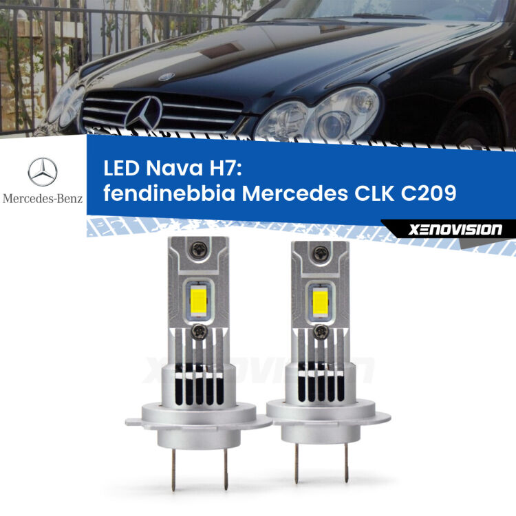 <strong>Fendinebbia LED no-spie per Mercedes CLK</strong> C209 2002 - 2009. Coppia lampade <strong>H7</strong> modello Nava canbus, raffreddate a ventola.