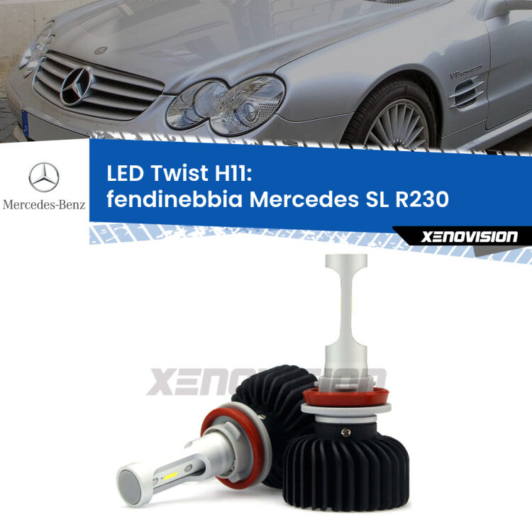 <strong>Kit fendinebbia LED</strong> H11 per <strong>Mercedes SL</strong> R230 2001 - 2012. Compatte, impermeabili, senza ventola: praticamente indistruttibili. Top Quality.