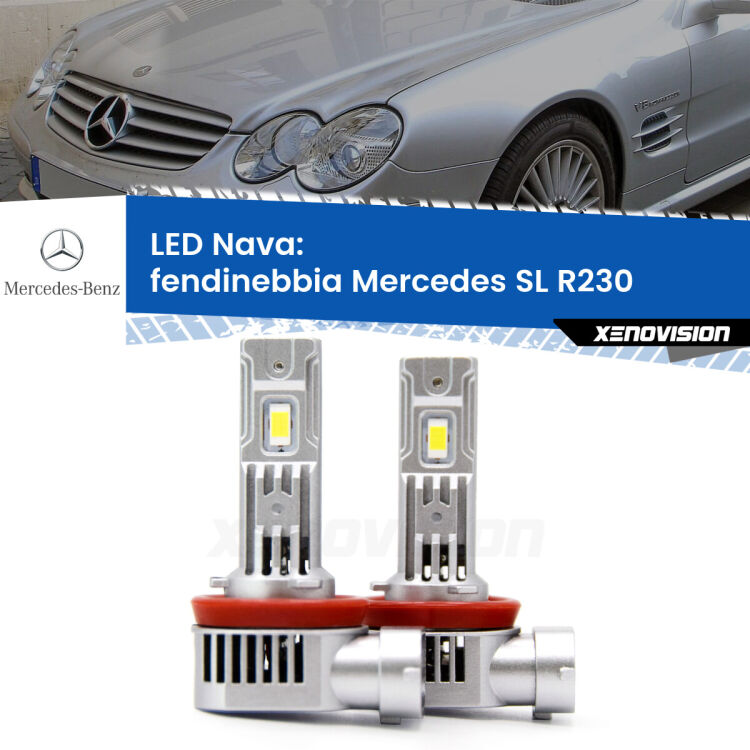 Fendinebbia LED Mercedes SL R230 2001 - 2012: Nava 20,000Lm <strong>Fendinebbia LED no-spie per Mercedes SL</strong> R230 2001 - 2012. Coppia lampade <strong>H11</strong>/H9/H8/H16(JP) modello Nava canbus, raffreddate a ventola.