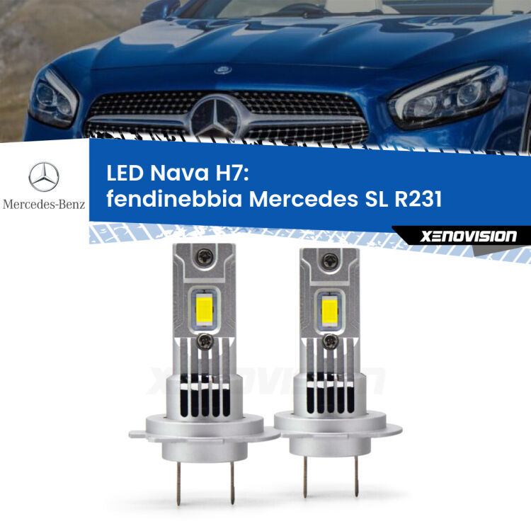 Fendinebbia LED Mercedes SL R231 2012 in poi: H7 Nava <strong>Fendinebbia LED no-spie per Mercedes SL</strong> R231 2012 in poi. Coppia lampade <strong>H7</strong> modello Nava canbus, raffreddate a ventola.